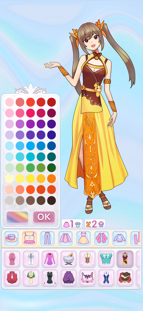 Anime Dress Up Games: Moe Doll - Creador de personajes de chica anime con paleta de colores y menú de ropa