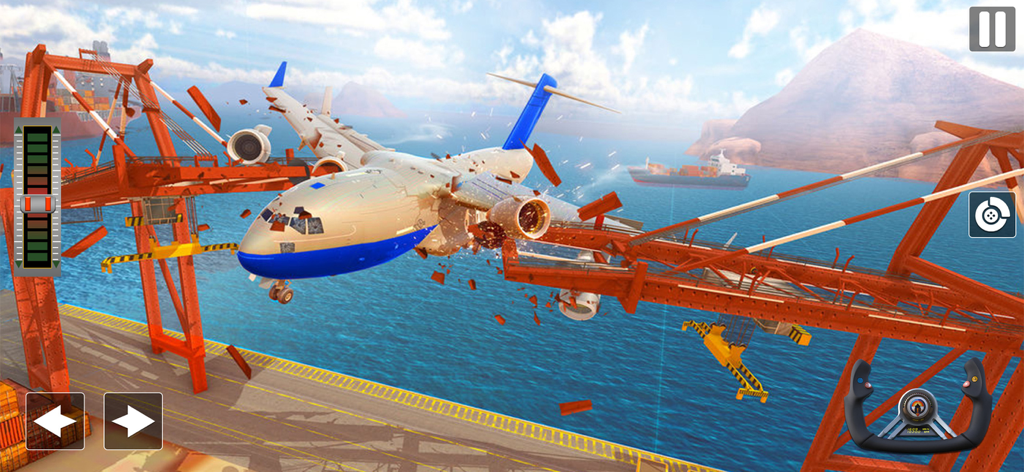 Emergency Plane Crash Landing! - 飛行機シミュレーターゲームで、リアルな破片と破壊物理で港湾クレーンに墜落する旅客機