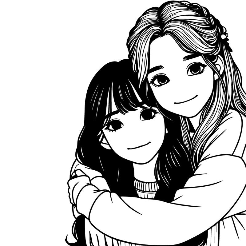 realistic girl hugging her bestie