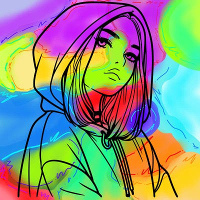 a realistic girl in a hoodie