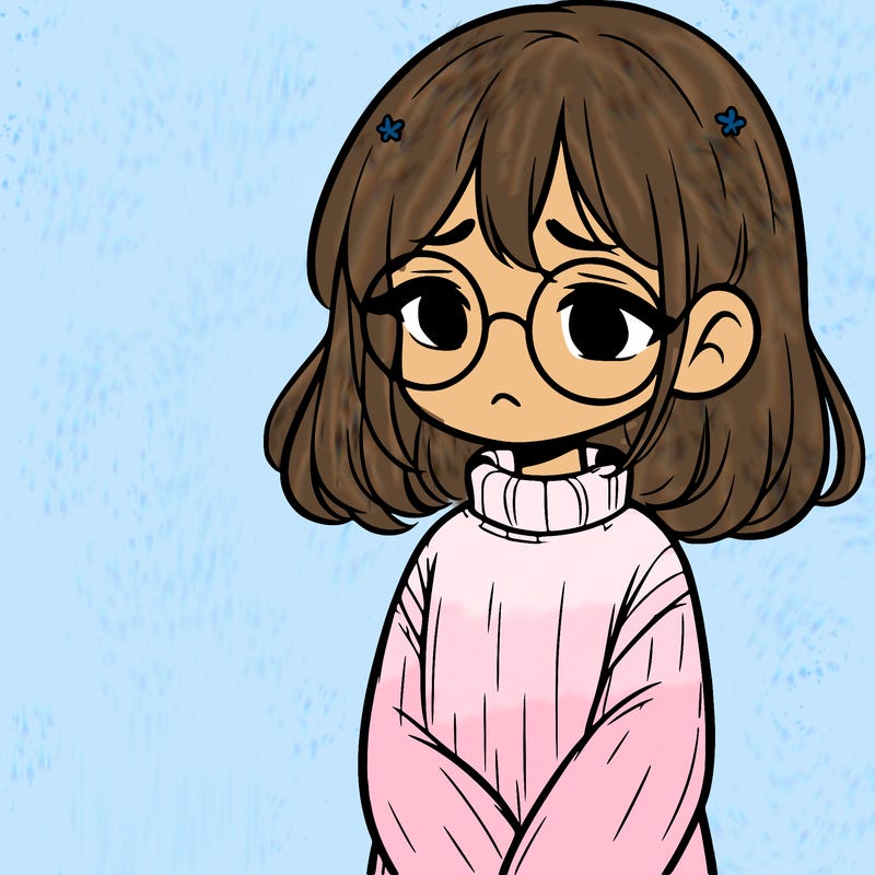 sad girl with glasses in a sweater