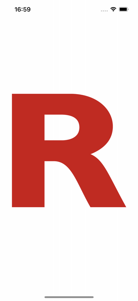 Ruoteclassiche - Grande lettera R rossa sullo schermo di avvio dell'app Ruoteclassiche