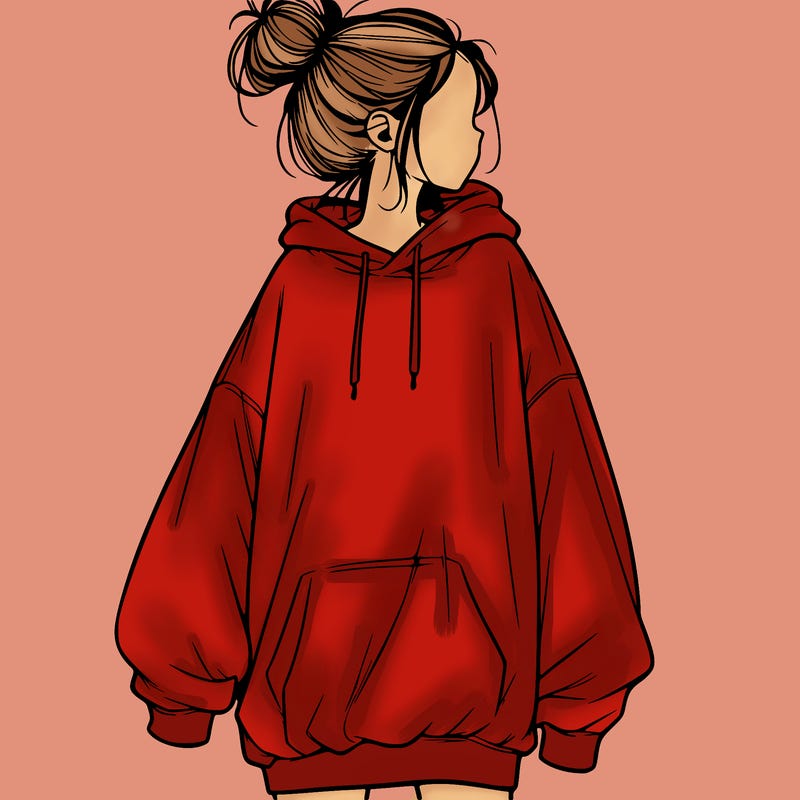 realistic girl with a oversized sweatshirt on and a bun