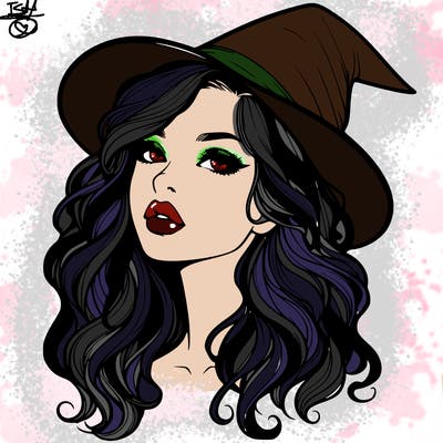 realistic witch girl with wavy hair and lips