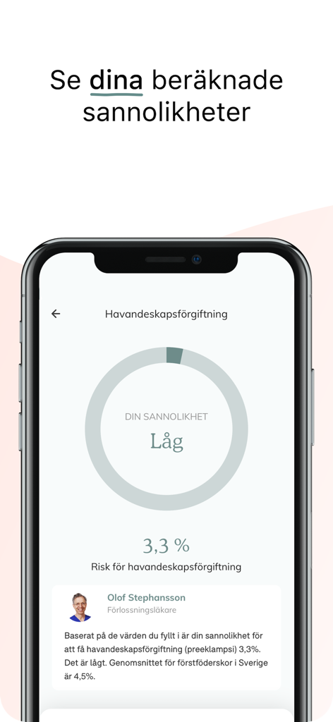 One Million Babies - Gravidapp - Écran de smartphone affichant une évaluation personnalisée du risque de prééclampsie dans l'application de grossesse One Million Babies