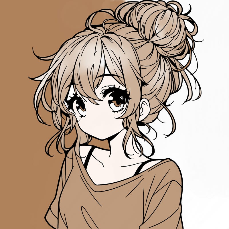 a beautiful anime girl with a messy bun