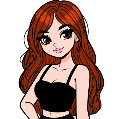 a pretty girl portrait in a crop top and has long hair and pretty eyes