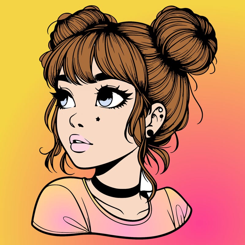 realistic girl with spacebuns