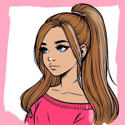 realistic girl with a high ponytail