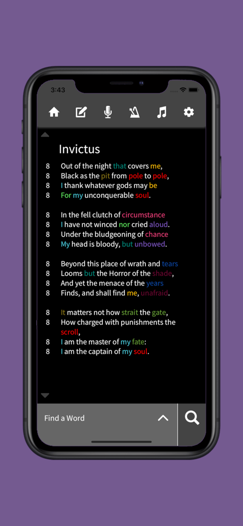 Lyric Notepad - Song Writing - Lyric Notepad app interface showing syllable counting and rhyme matching for song writing