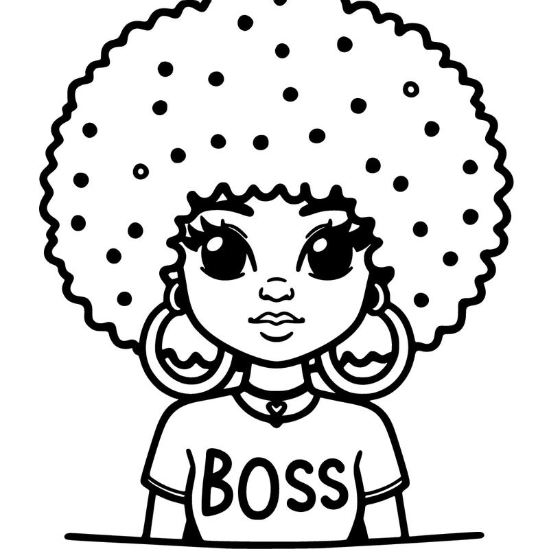 a virgo with a big poofy afro with hoop earring and a shirt that says boss