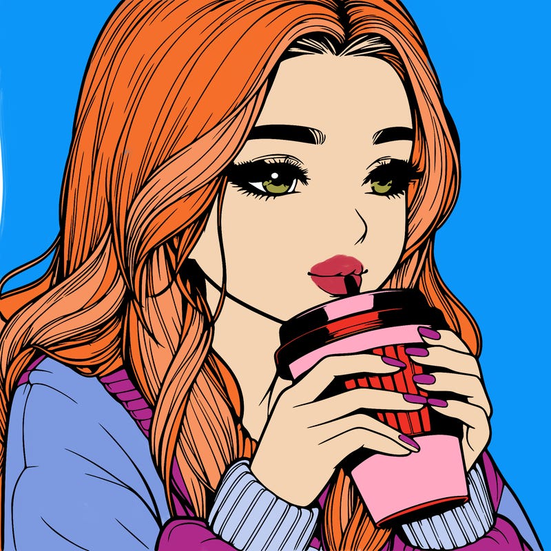 realistic girl drinking coffee