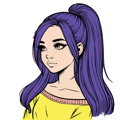 realistic girl with a high ponytail