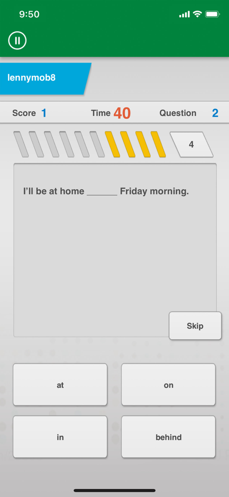 Johnny Grammar Word Challenge - A sixty second grammar quiz question in the Johnny Grammar Word Challenge app
