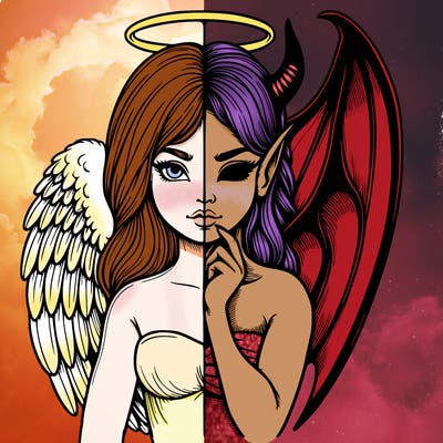 realistic angel half demon