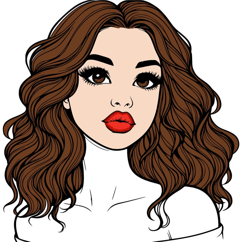 realistic girl with wavy hair and lips