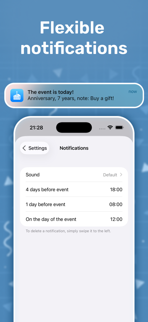 Customizable notification settings in the Remindy birthday and holiday reminder app