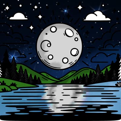 moonlight shining on a lake