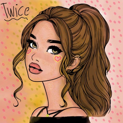 realistic girl with a ponytail on her hair and lips