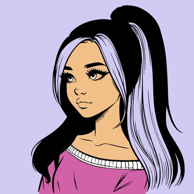 realistic girl with a high ponytail