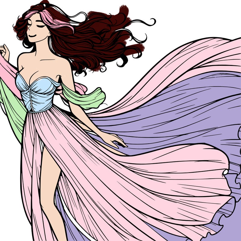 realistic woman in dress flowing the the wind