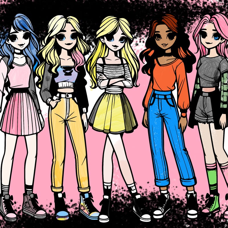 realistic group of 6 girls