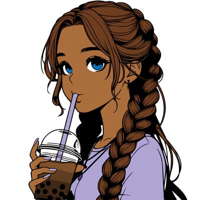 realistic girl with braided hair drinking boba