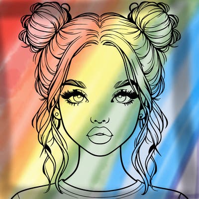 realistic girl with two buns in hair and lips