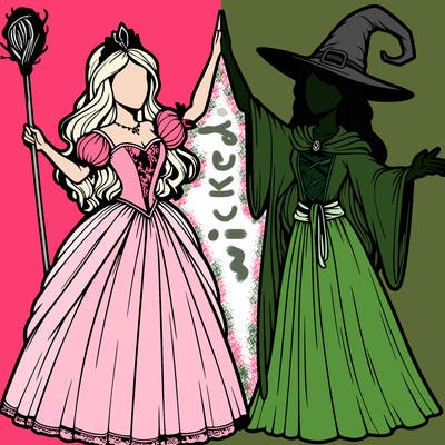 detailed realistic split of a princess and a witch