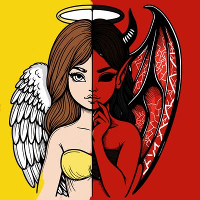 realistic angel half demon