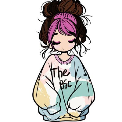 girl with baggy sweatshirt and messy bun