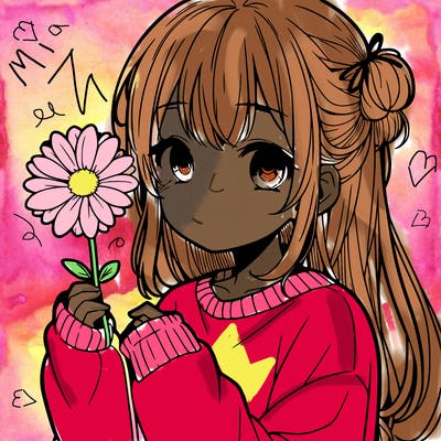 manga girl holding a flower