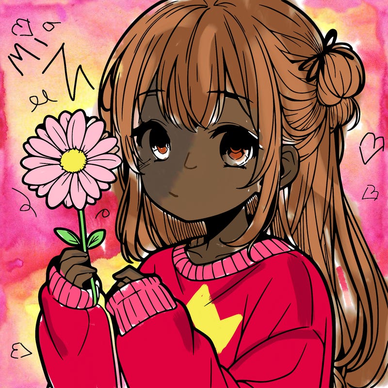 manga girl holding a flower