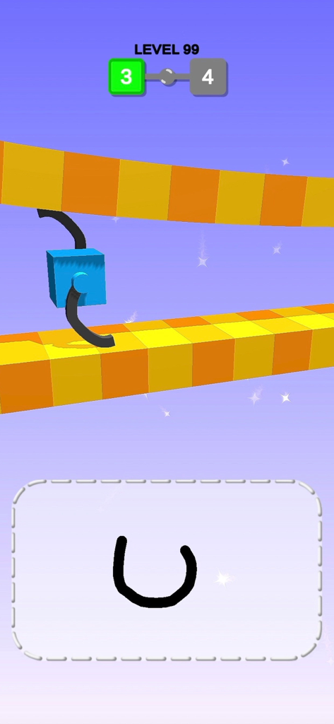 Draw Climber - Un personaje cúbico azul con patas dibujadas navegando un circuito de obstáculos en el juego móvil Draw Climber