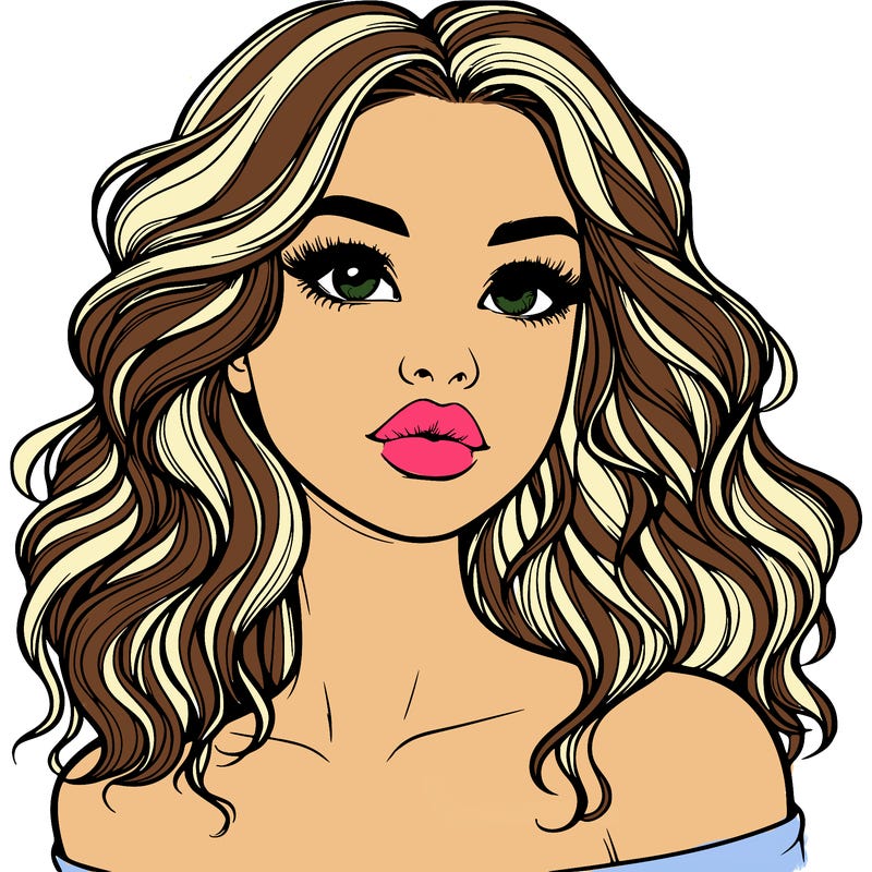 realistic girl with wavy hair and lips