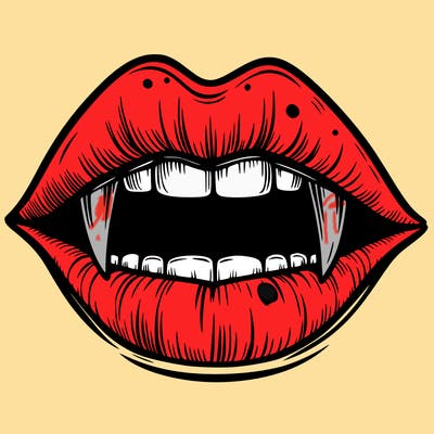 lips with vampire teeth