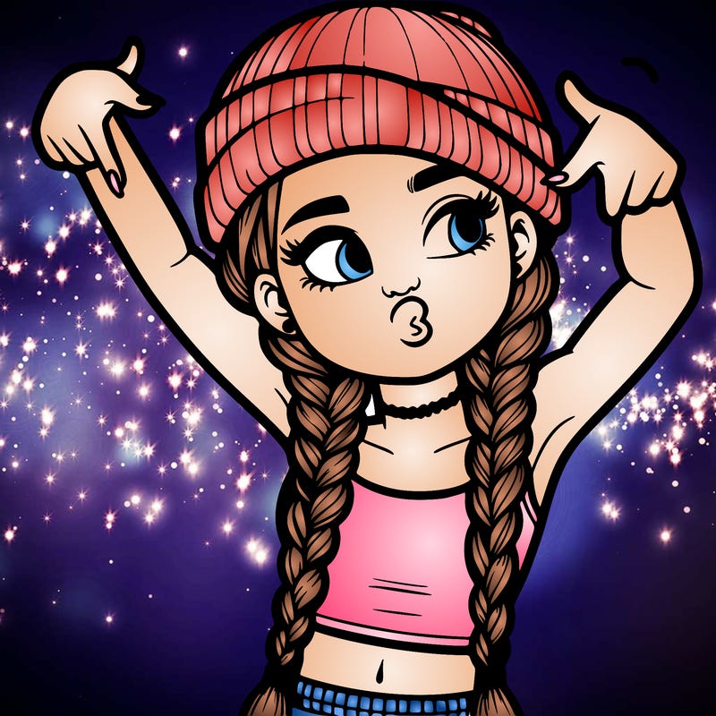 realistic teenage girl with braids and a beanie and crop top doing 🫶🏼
