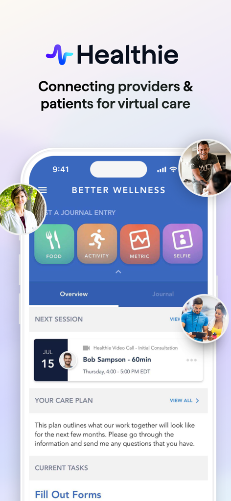 Healthie - Healthie app dashboard displaying journal entries and session details