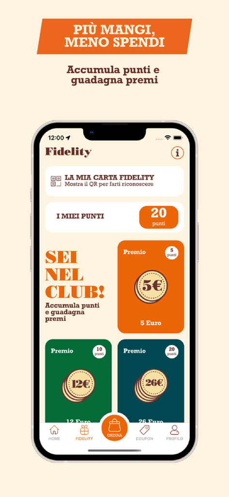 Dispensa Emilia - Interfaz del programa de fidelización de la aplicación Dispensa Emilia que muestra el saldo de puntos y los vales de recompensa obtenidos