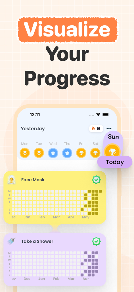 Rastreador visual de progreso de hábitos en la app EvolveMe ADHD Organizer