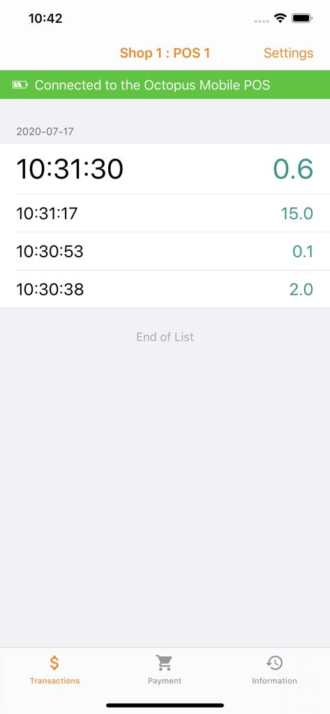 Octopus for Business app transaction history screen showing real-time payment records.
