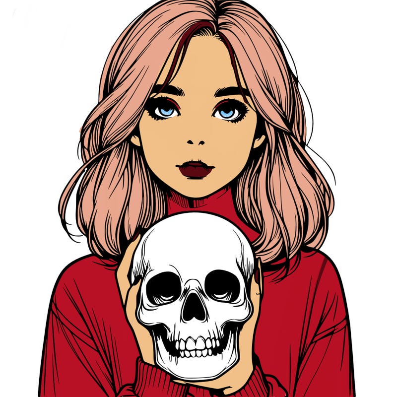 realistic girl holding a skull