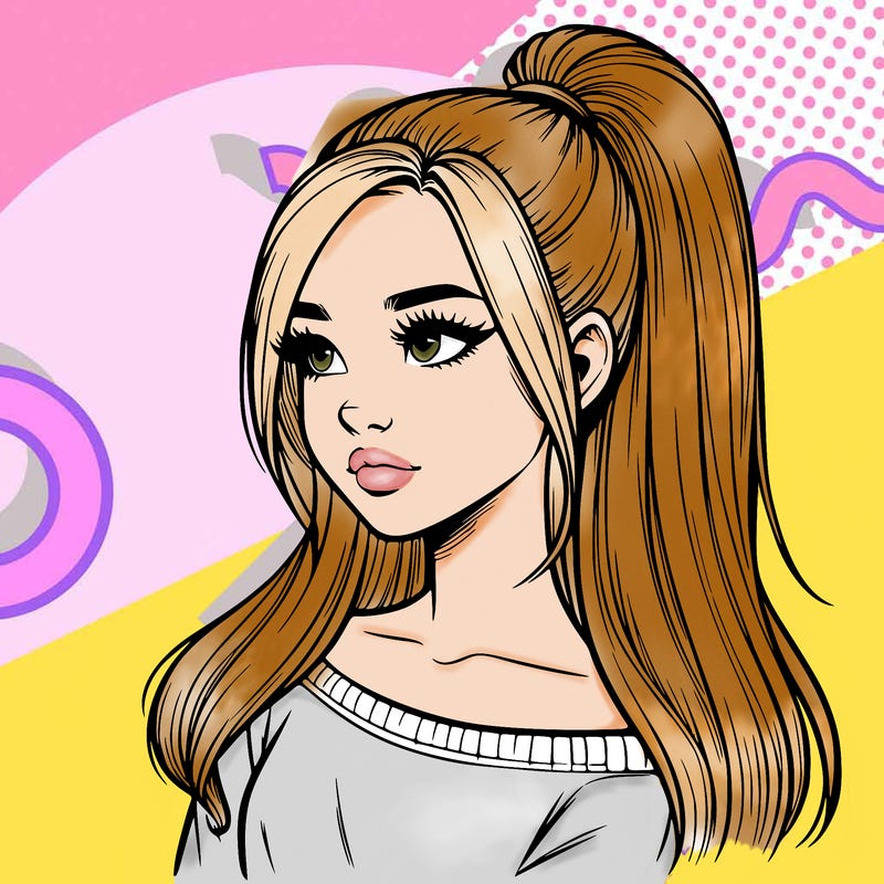 realistic girl with a high ponytail