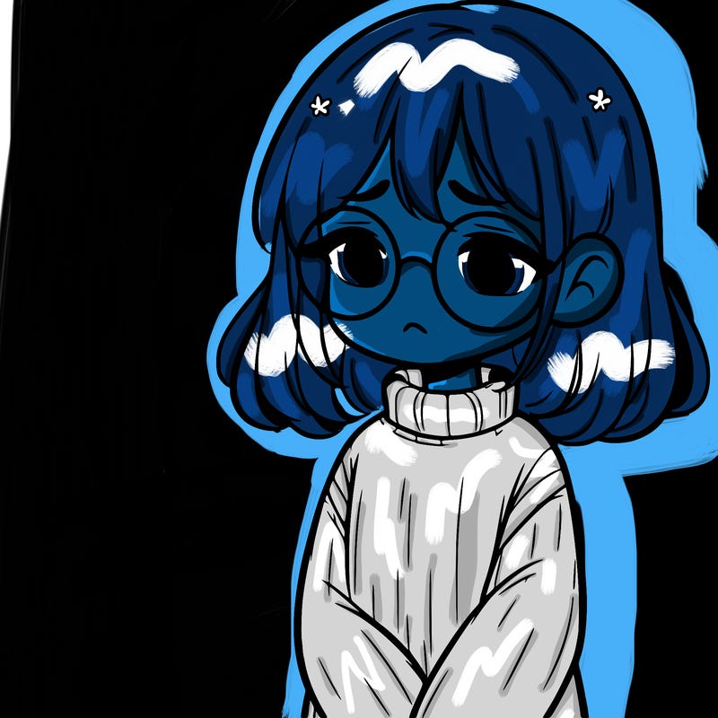 sad girl with glasses in a sweater