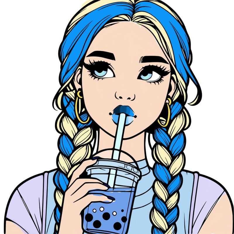 realistic girl with braided hair drinking boba