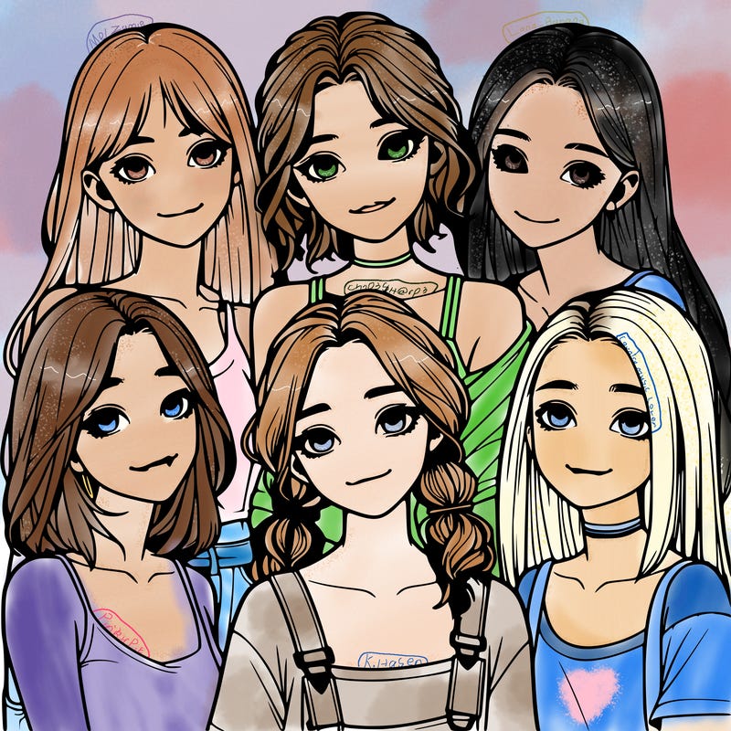 a group of girls realistic