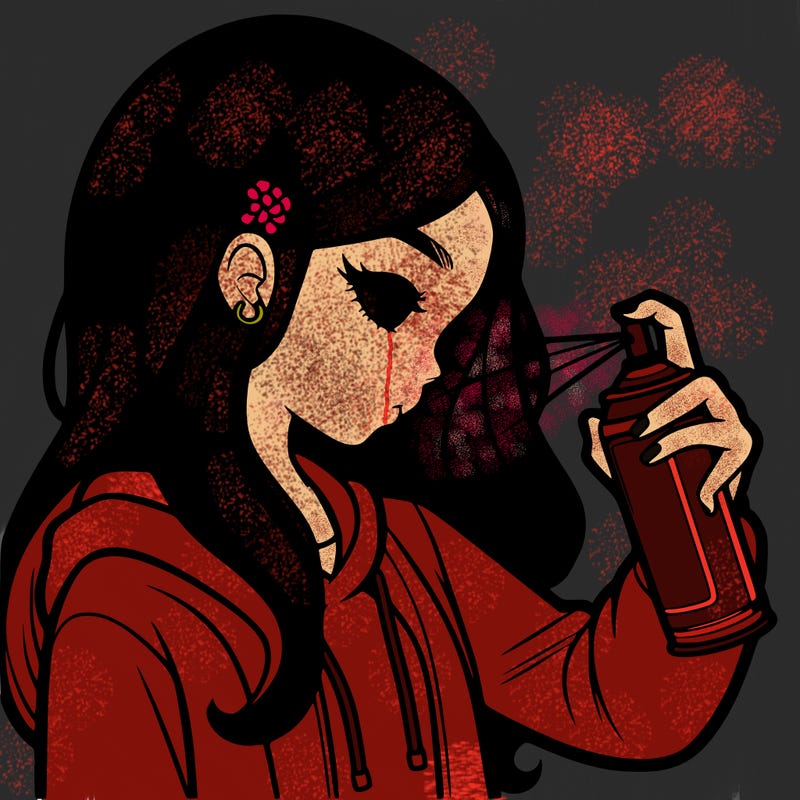 a realistic girl spray painting