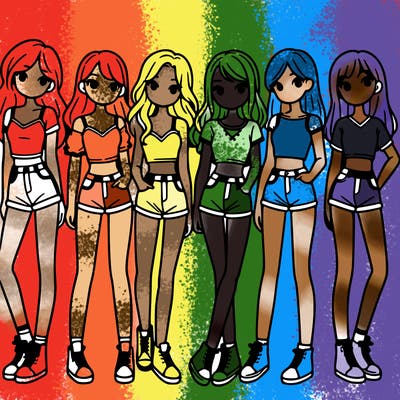 a group of girls wearing crop tops and shorts