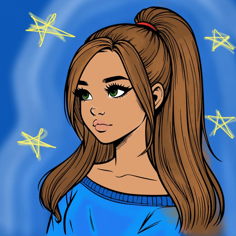 realistic girl with a high ponytail