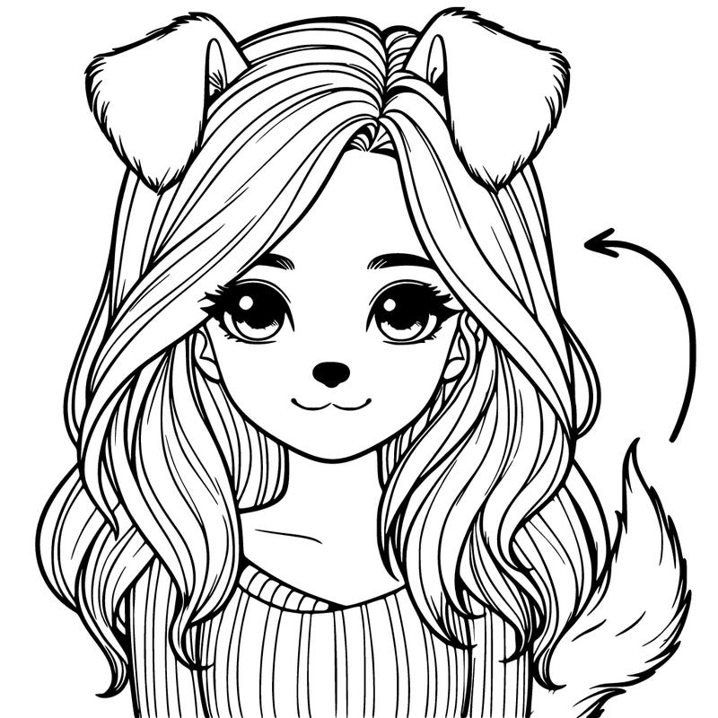 realistic girl with dog ears and dog tail